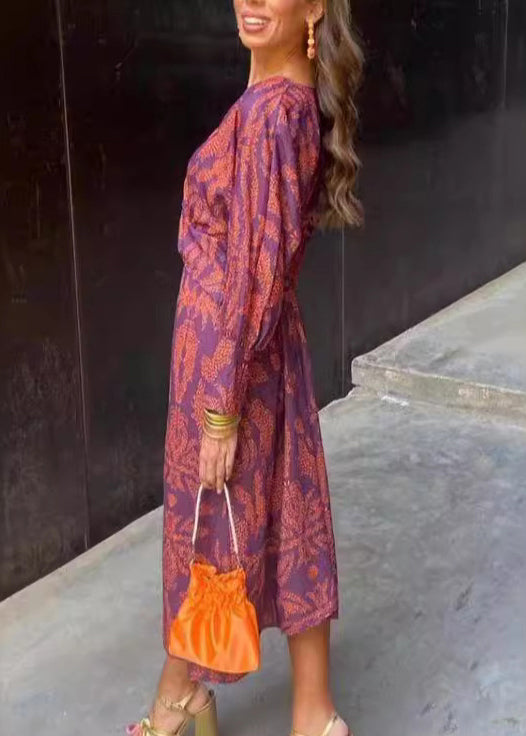 Classy Green V Neck Print Cotton Long Dresses Fall