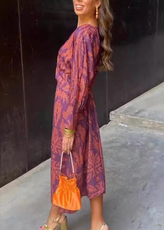 Classy Green V Neck Print Cotton Long Dresses Fall