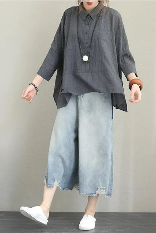 Loose Cotton Shirt Blouse for Autumn