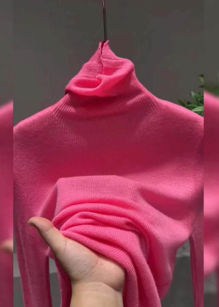 Pink Turtleneck Cotton Knit Sweater Tops Spring