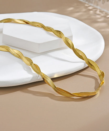 Gold Stainless Steel Overgild Crossing Fried Dough Twists Princess Necklace