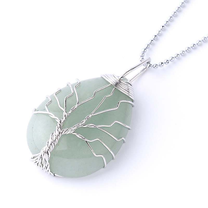 Buddha Stones Natural Quartz Crystal Tree of Life Healing Energy Necklace Pendant