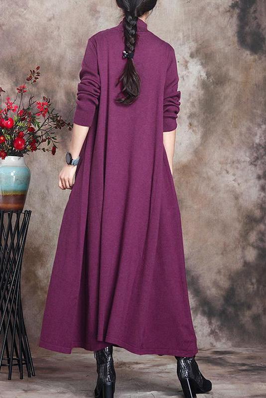 Pure Color Knitted High Neckline Dress