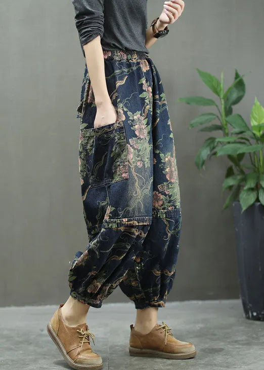 Blue Print Denim Lantern Trousers Spring