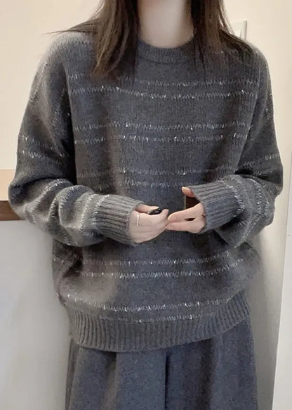 Art Pink O Neck Cozy Cotton Knit Sweater Fall