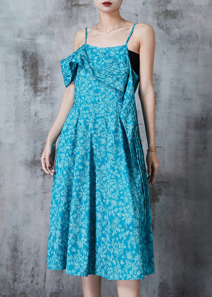 Blue Asymmetrical Print Cotton Cami Dresses Summer