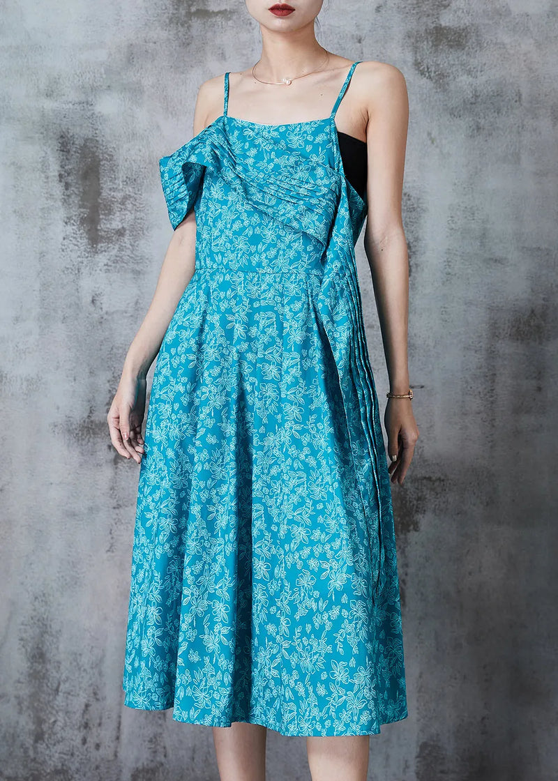 Blue Asymmetrical Print Cotton Cami Dresses Summer