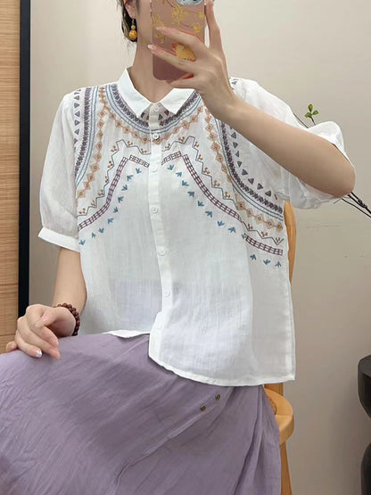 Summer Embroidery Button-up Shirt