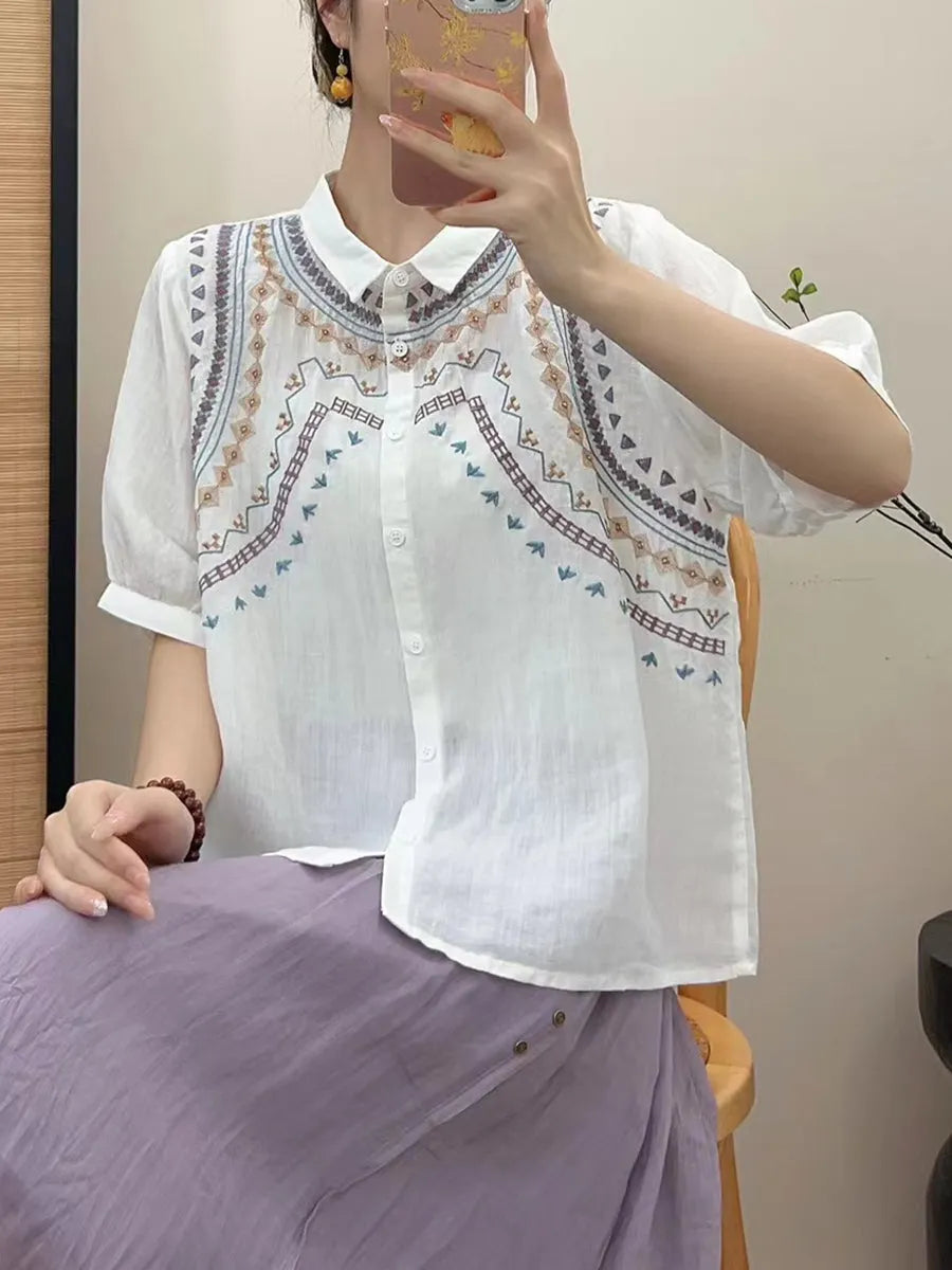 Summer Embroidery Button-up Shirt