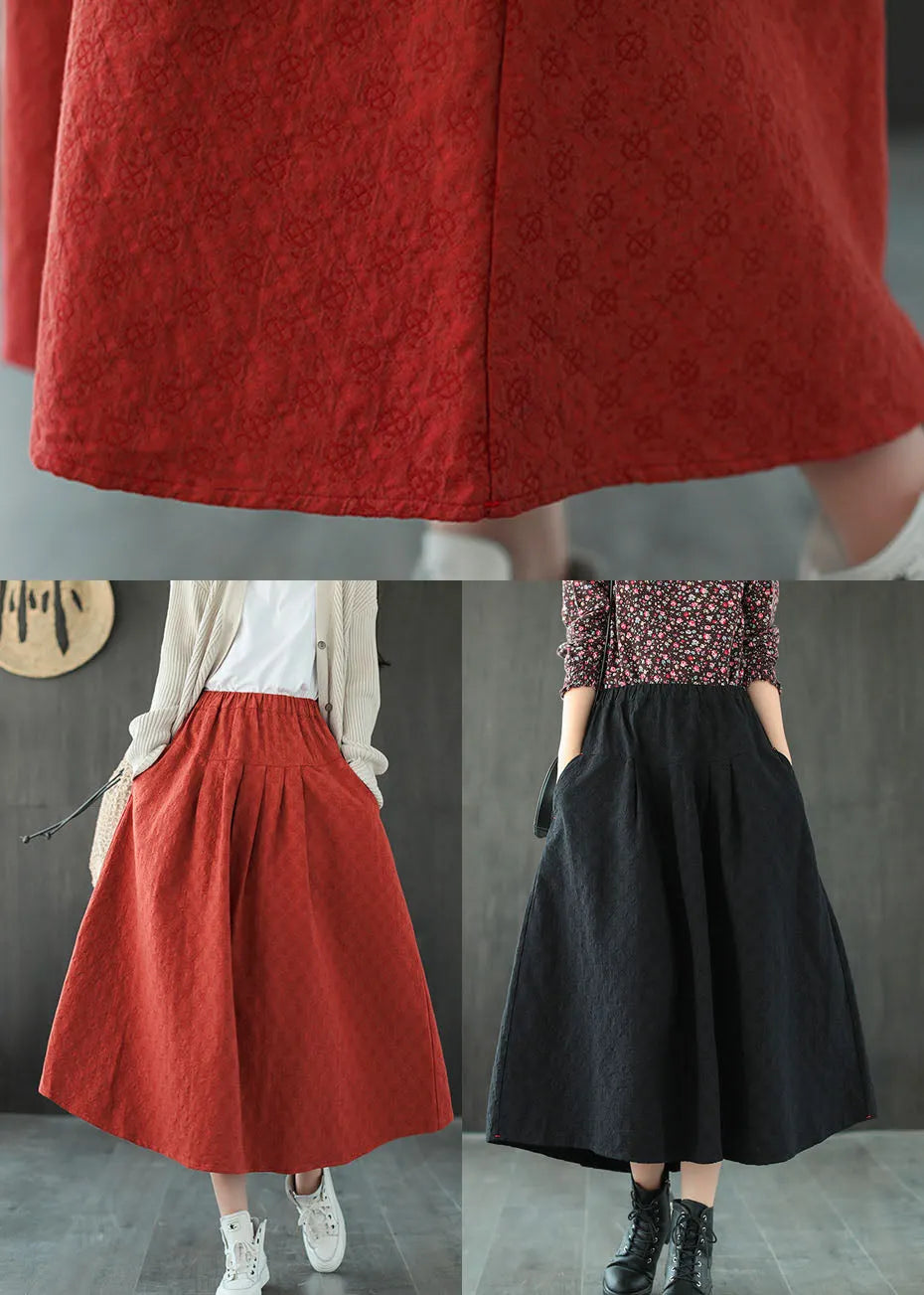 Black Jacquard Patchwork Loose a Line Skirt Spring