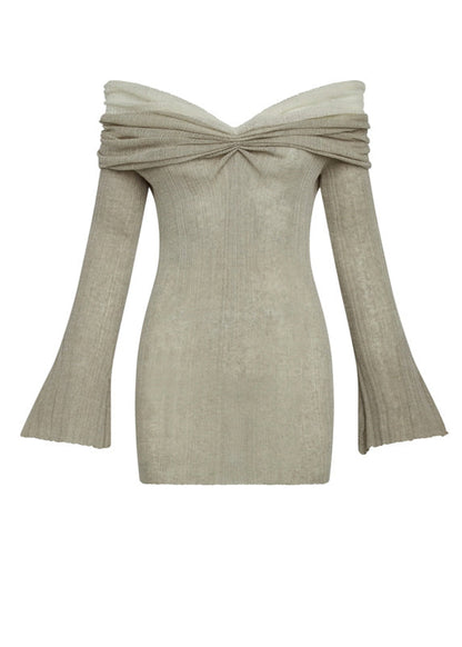 French Grey Cold Shoulder Ice Silk Dresses Fall