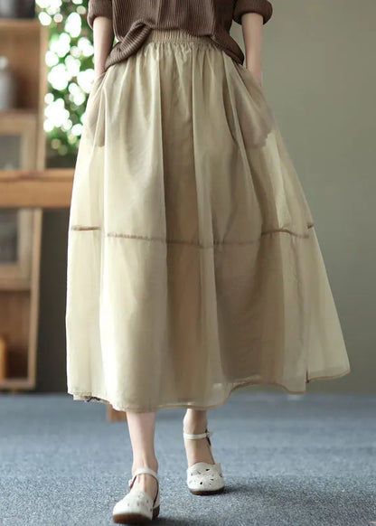Milk Tea Color Pockets Tulle a Line Skirt Summer