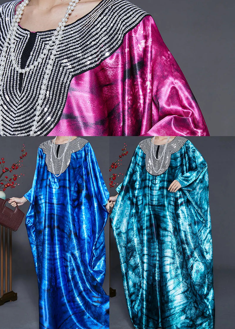 Blue Sequins Tie Dye Silk Holiday Dress Summer