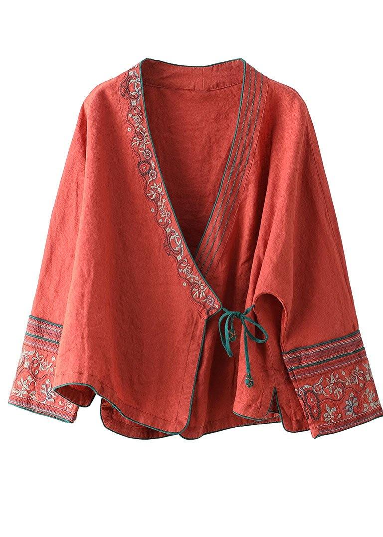 Indigo Embroidered Long Sleeve Linen Shirt