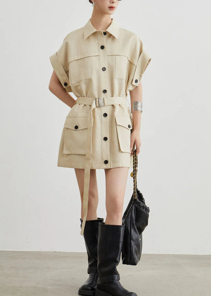 Khaki Workwear Style Pockets T-shirt Dress Summer
