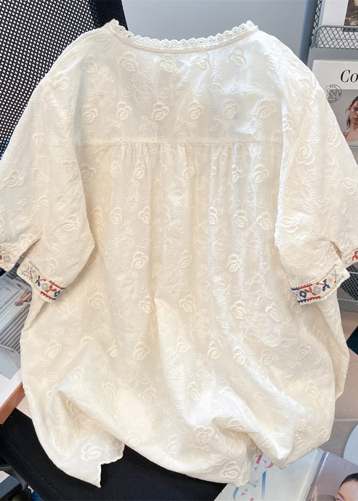 White Embroidered Lace Loose Shirts Summer