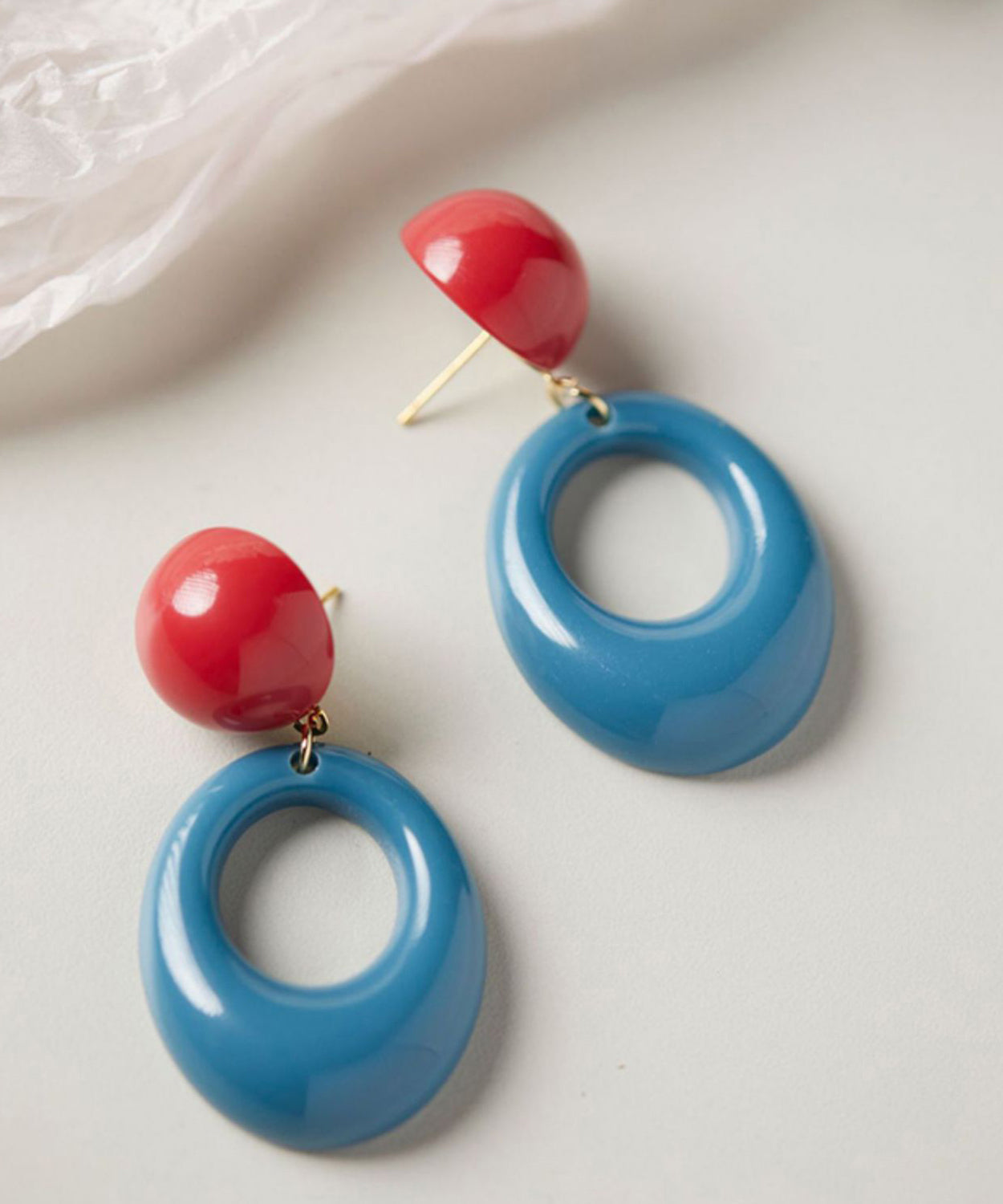 Blue Sterling Silver Alloy Resin Agate Drop Earrings