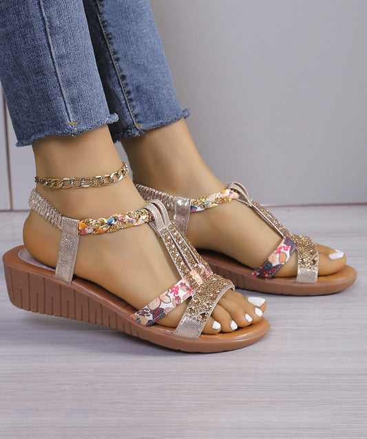 Style Gold Zircon Wedge Beach Sandals Peep Toe