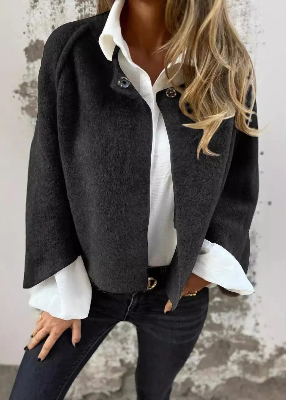 Style Camel O Neck Button Cashmere Short Coat Fall