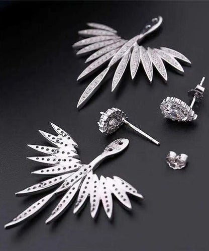 White Sterling Silver Sunflower Zircon Stud Earrings