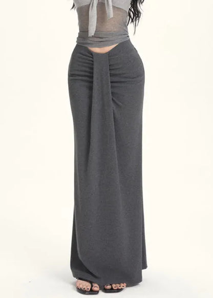 Slim Fit Grey Wrinkled High Waist Cotton Skirt Summer