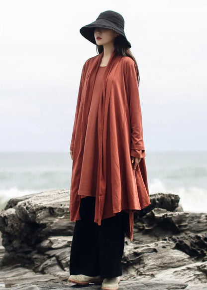 Orange Patchwork Cotton Cardigan V Neck Long Sleeve