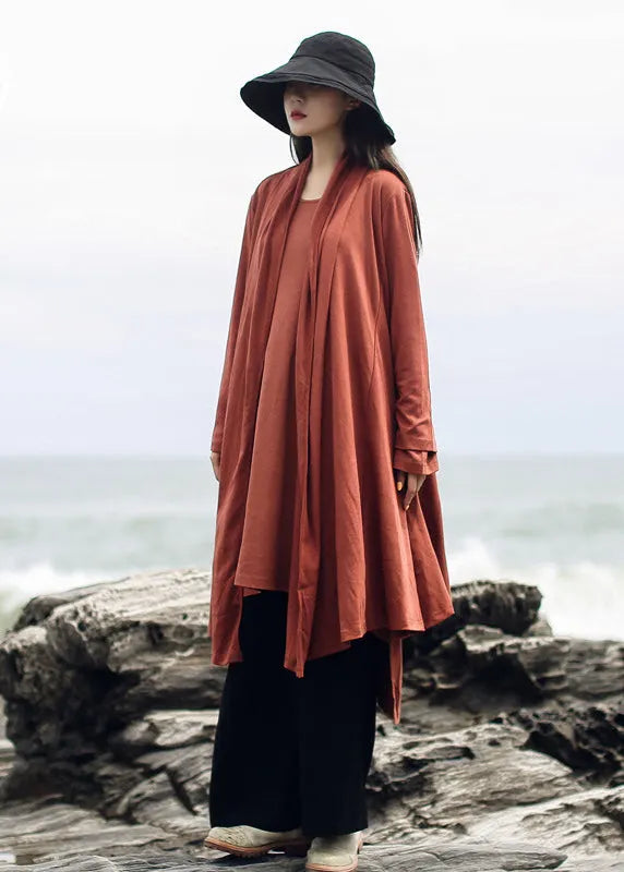 Orange Patchwork Cotton Cardigan V Neck Long Sleeve