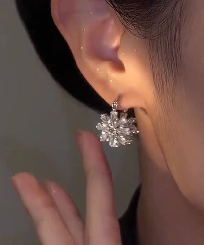 Silk Copper Zircon Snowflake Hoop Earrings