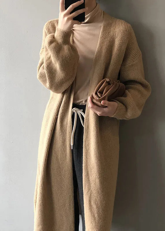 Versatile Camel Cozy Long Knit Cardigans Fall