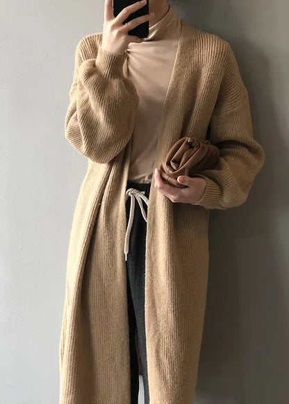 Versatile Camel Cozy Long Knit Cardigans Fall