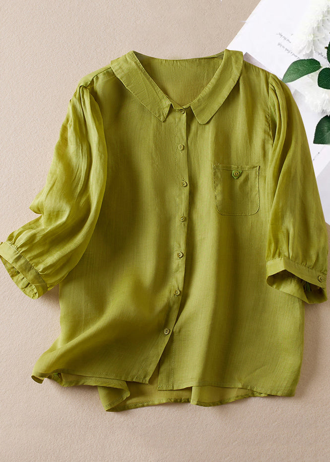 Pink Peter Pan Collar Button Linen Shirt Bracelet Sleeve