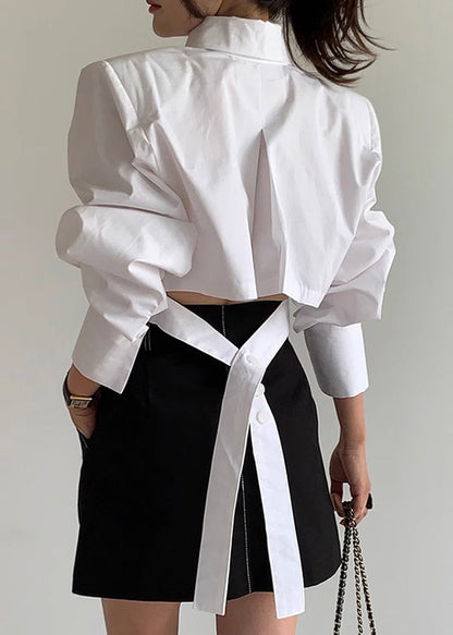 White Back Lace Up Cotton Shorts Blouses Spring