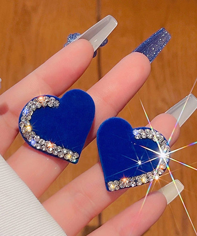 Diy Klein Blue Silver Inlaid Zircon Love Stud Earrings