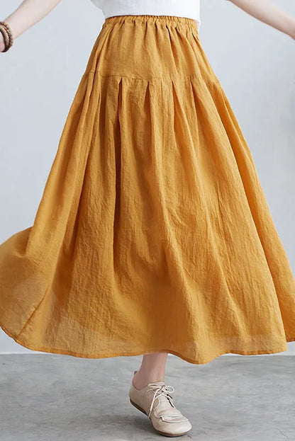 Cotton Linen Color Skirt Double Layer A-line Skirt