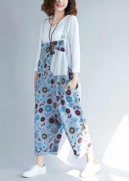 Light Grey Pockets Patchwork Denim Jumpsuits
