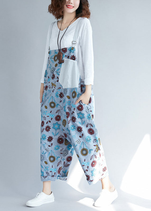 Light Grey Pockets Patchwork Denim Jumpsuits