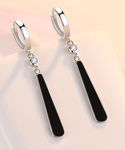 Black Sterling Silver Zircon Water Drop Drop Earrings