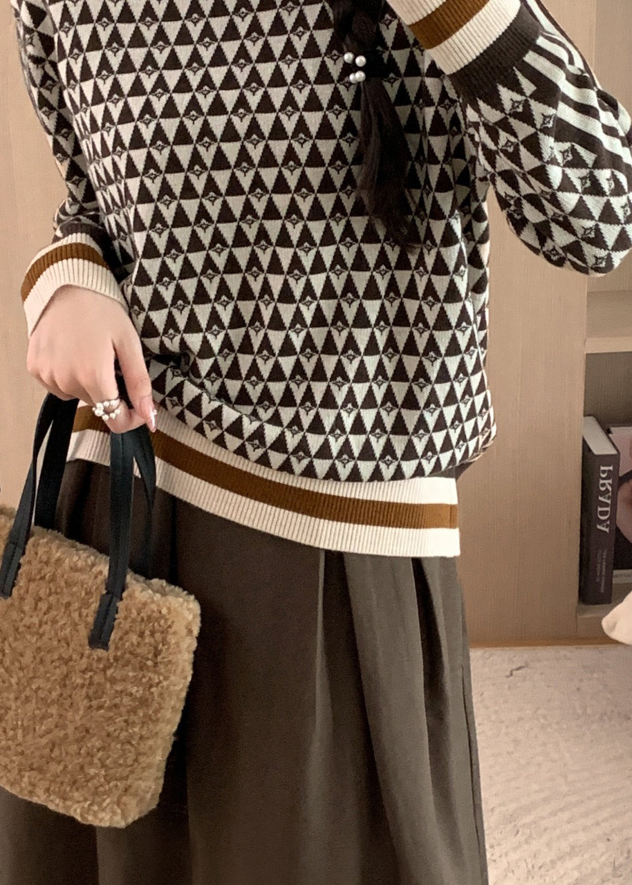Turtle Neck Geometric Thick Knit Sweaters Tops Fall