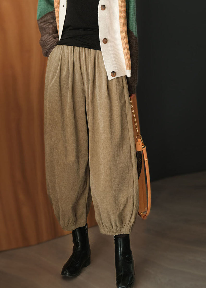 Khaki Corduroy Beam Pants High Waist Oversized Fall