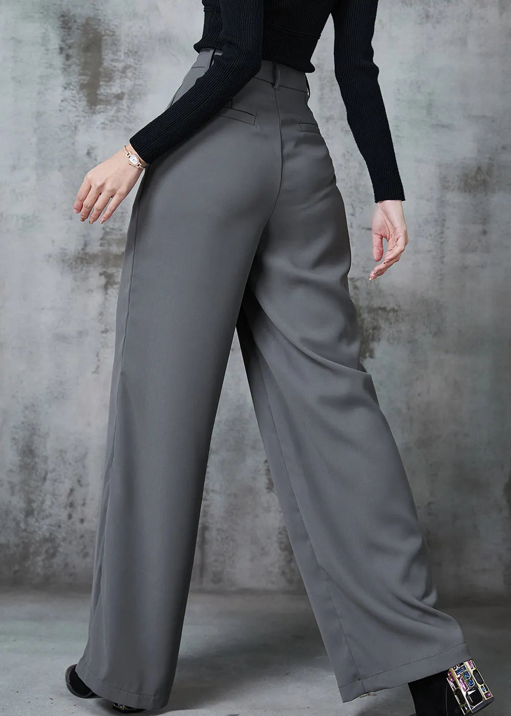Original Design Grey Asymmetrical Spandex Straight Pants Summer