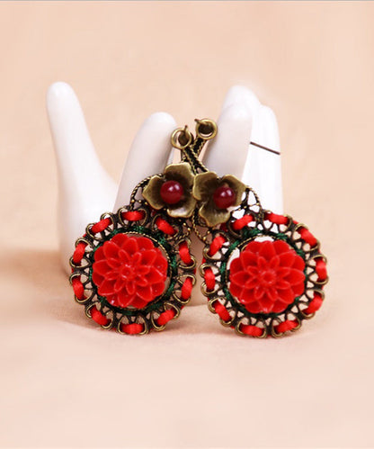 Handmade Red Hollow Out Patchwork Drop Earrings