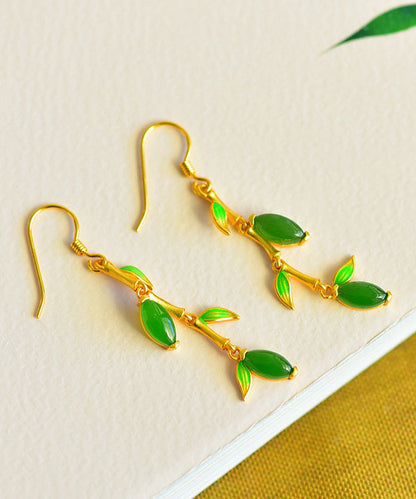 Green Silver Gold Plated Inlaid Jade Drop Earrings
