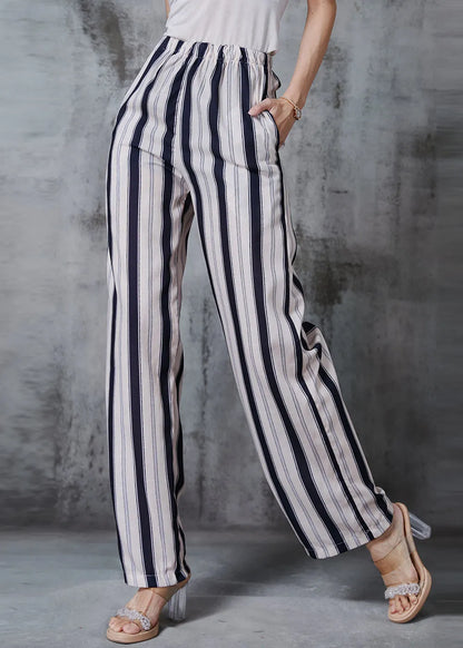 Apricot Striped Cotton Straight Pants Fall