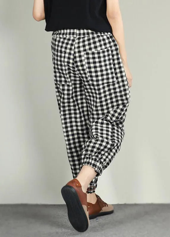 Plaid Linen Cotton Ankle Length Pants