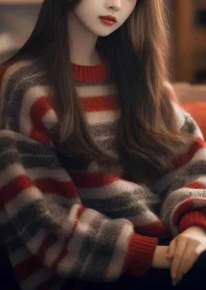 Striped O Neck Cozy Thick Knit Sweater Winter
