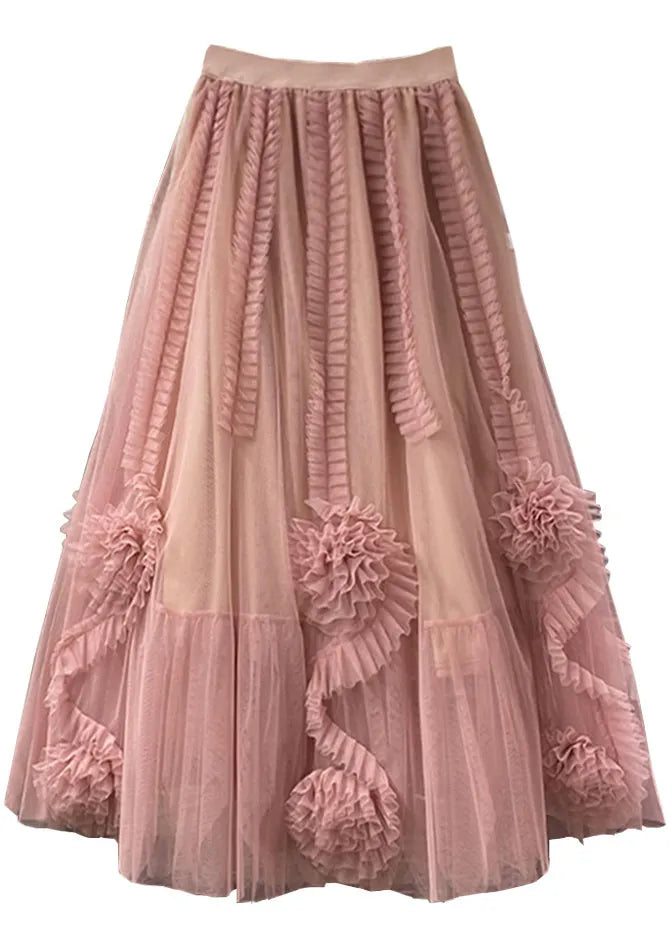 Camel Patchwork Tulle a Line Skirt Spring