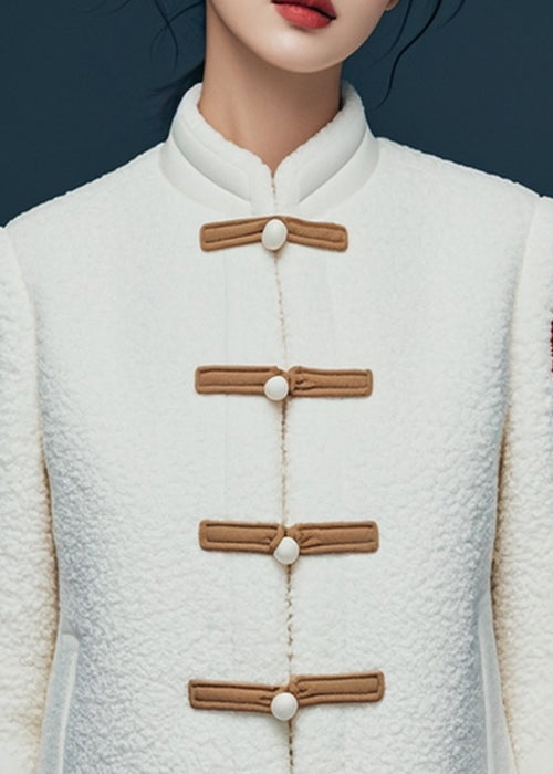 White Button Print Teddy Faux Fur Coat Winter