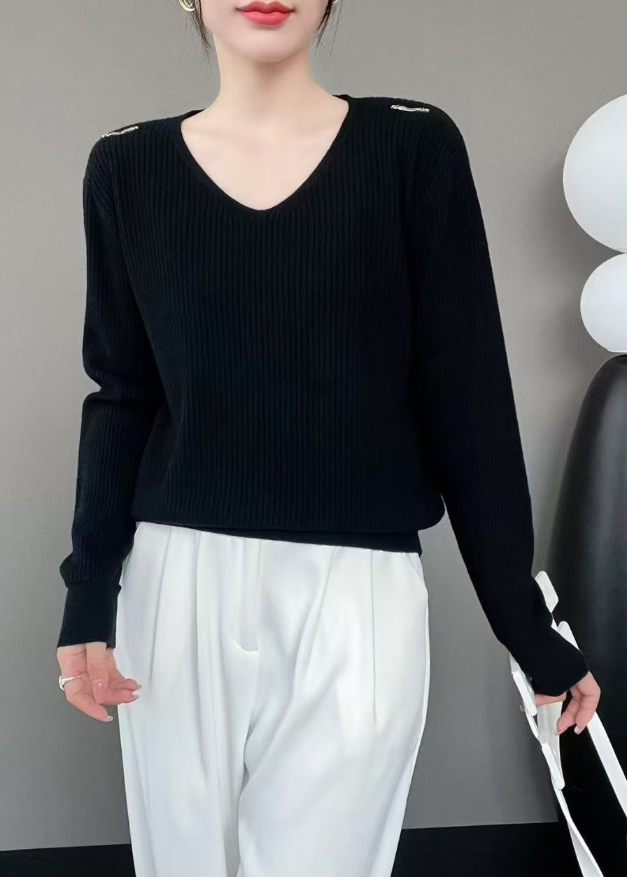 New Khaki V Neck Knit Sweater Fall