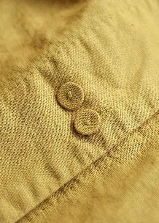 Yellow Peter Pan Collar Button Patchwork Linen Shirts Tops Spring