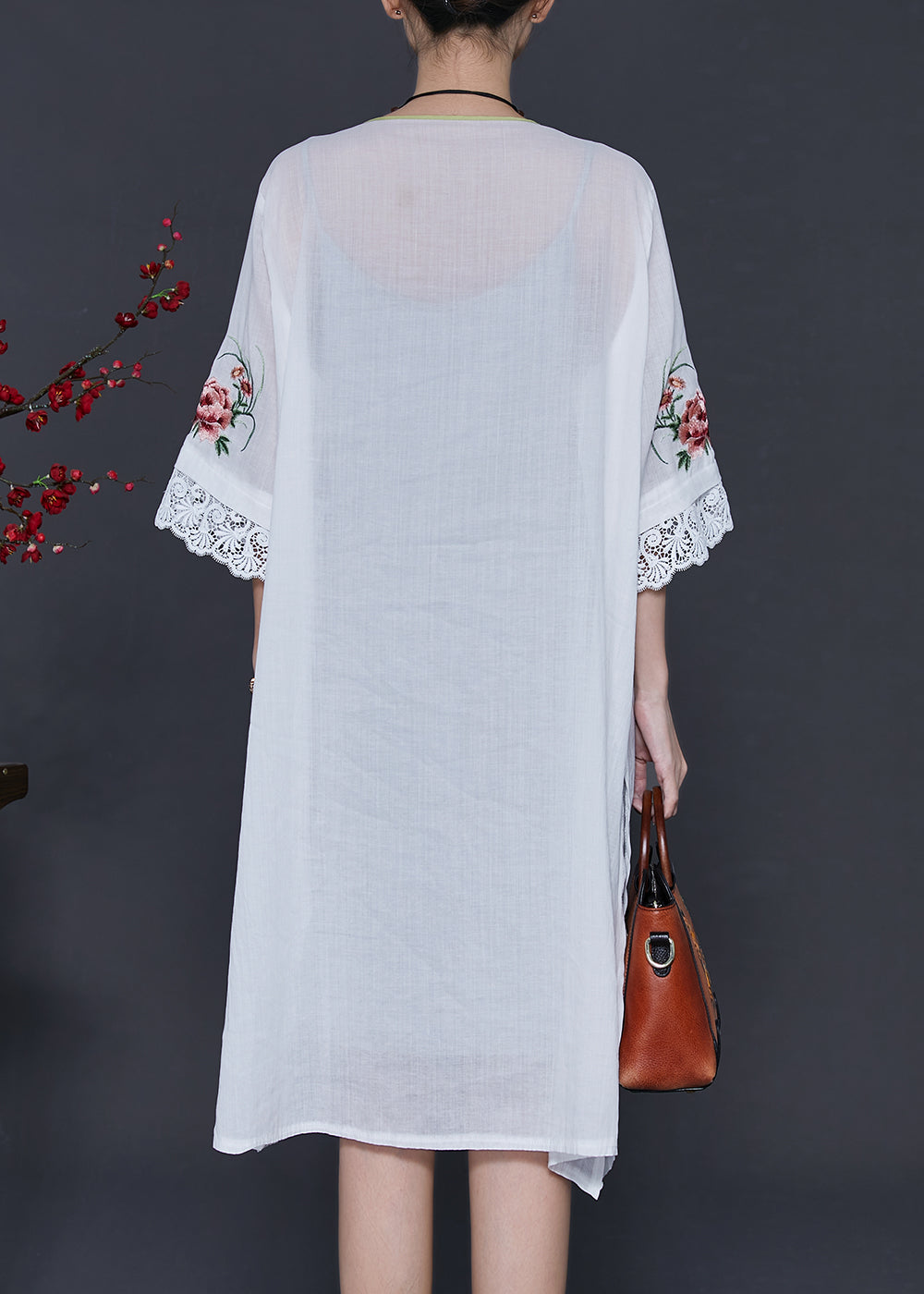 White Embroidered Patchwork Linen Oriental Dresses Summer